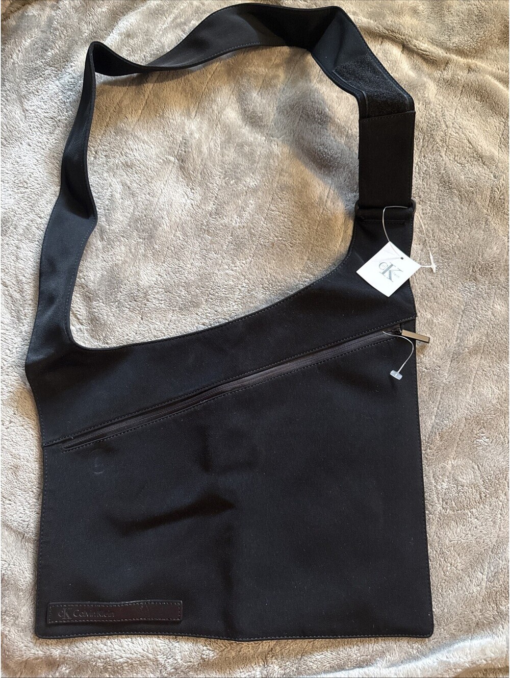 NWT Calvin Klein CK Black Shoulder Bag Crossbody Tote Purse Large Flat